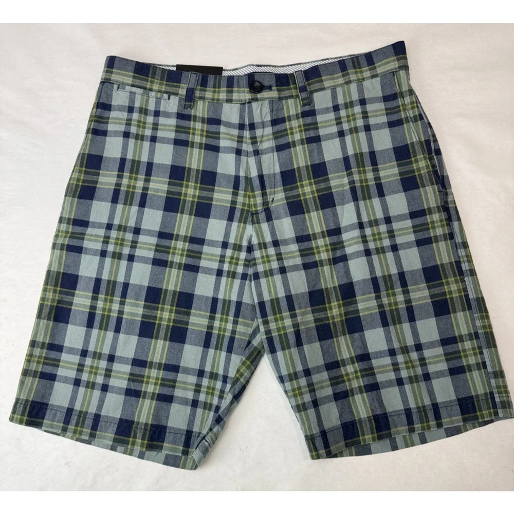NWT Banana Republic Men's Plaid Shorts Preppy Golf Flat Front Blue Men Size 33